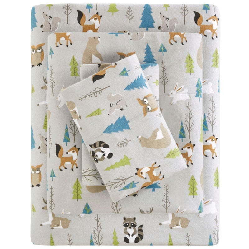 Sleep Philosophy True North by Sleep Philosophy Cozy Flannel Warm 100% Cotton Sheet - Novelty Print Animals Stars Cute Ultra Soft Cold Weather Bedding Set  Queen  Multi Forest Animals 4 Piece - Image 1